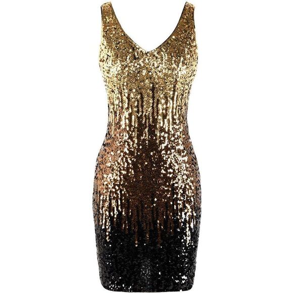 Women's Sexy Deep V Neck Sequin Glitter Bodycon Stretchy Mini Party Wedding - Picture 3 of 7